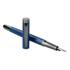 PLUMA BELIUS NEPTUNO ALUMINIO TEXTURA WAVY COLOR AZUL MARINO TINTA AZUL CAJA DE DISEÑO