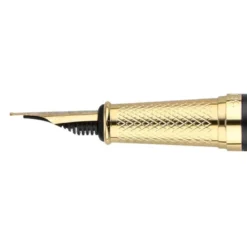 PLUMA BELIUS SOIREE ALUMINIO COLOR ART DECO NEGRO Y DORADO TINTA AZUL CAJA DE DISEÑO