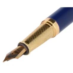 PLUMA BELIUS SOIREE ALUMINIO COLOR ART DECO AZUL MARINO Y DORADO TINTA AZUL CAJA DE DISEÑO