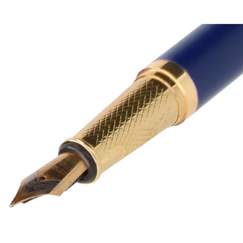 PLUMA BELIUS SOIREE ALUMINIO COLOR ART DECO AZUL MARINO Y DORADO TINTA AZUL CAJA DE DISEÑO