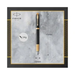 Pluma Parker PK IM GT Premium Plumin Fino Lacado Color Negro Adornos Dorados