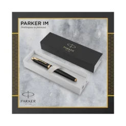 Pluma Parker PK IM GT Premium Plumin Fino Lacado Color Negro Adornos Dorados