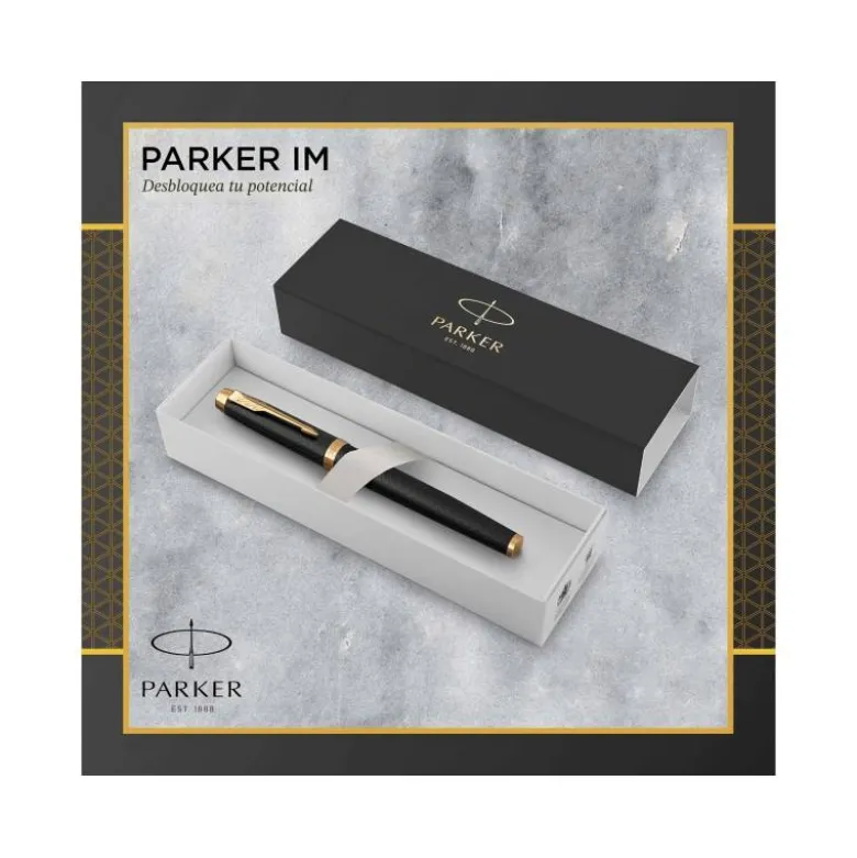 Pluma Parker PK IM GT Premium Plumin Fino Lacado Color Negro Adornos Dorados