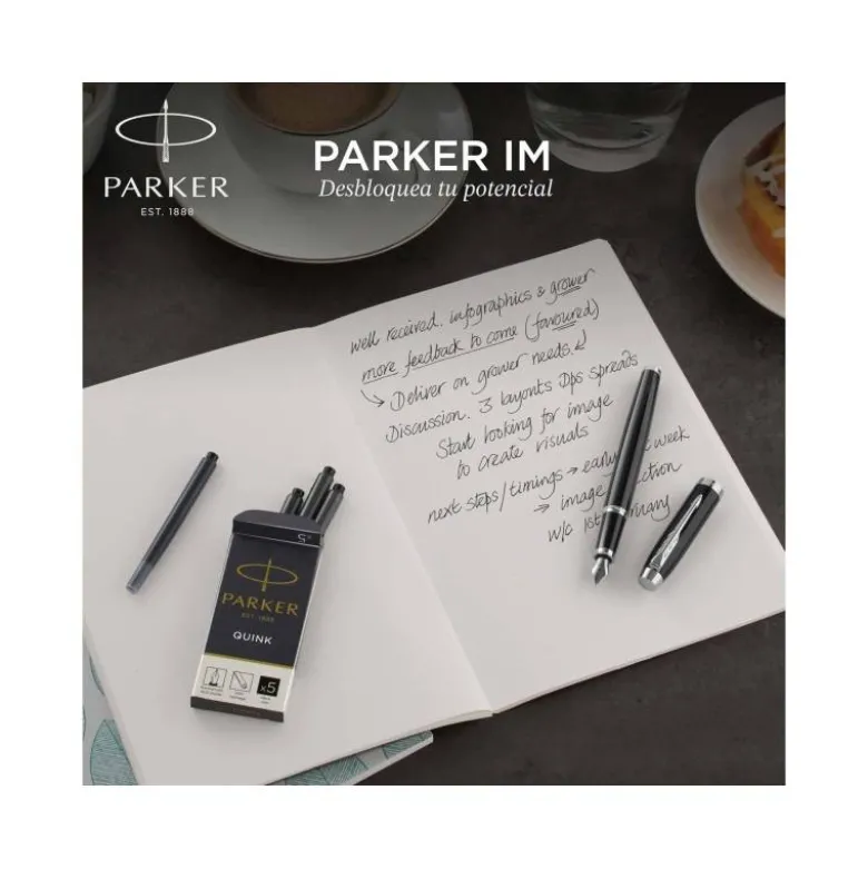 Pluma Parker PK IM GT Premium Plumin Fino Lacado Color Negro Adornos Dorados
