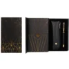 PLUMA Y ESTUCHE BELIUS SOIREE COLOR ART DECO NEGRO Y DORADO TINTA AZUL CAJA DE DISEÑO