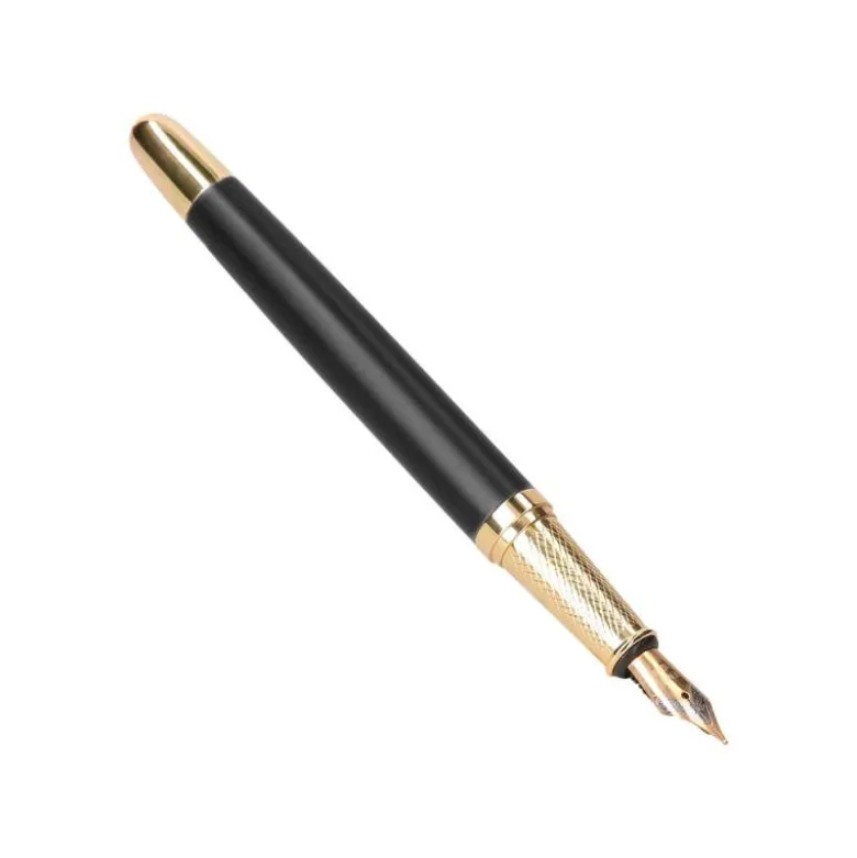 PLUMA Y ESTUCHE BELIUS SOIREE COLOR ART DECO NEGRO Y DORADO TINTA AZUL CAJA DE DISEÑO