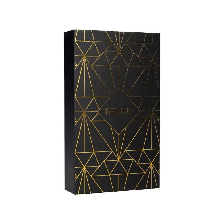 PLUMA Y ESTUCHE BELIUS SOIREE COLOR ART DECO NEGRO Y DORADO TINTA AZUL CAJA DE DISEÑO