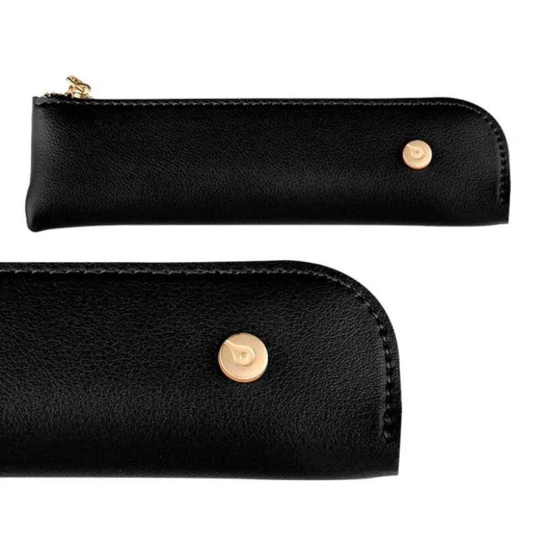 PLUMA Y ESTUCHE BELIUS SOIREE COLOR ART DECO NEGRO Y DORADO TINTA AZUL CAJA DE DISEÑO