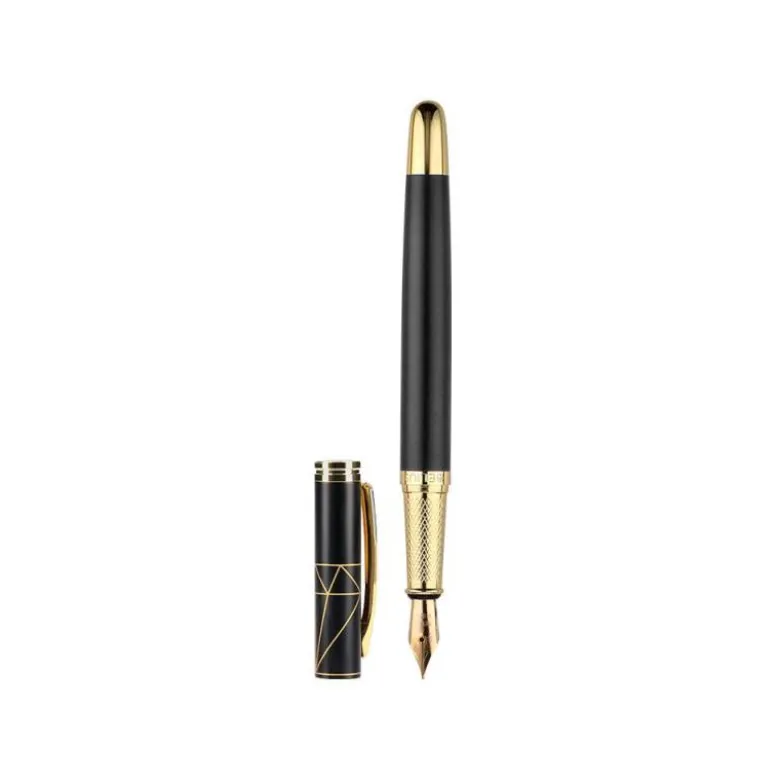 PLUMA Y ESTUCHE BELIUS SOIREE COLOR ART DECO NEGRO Y DORADO TINTA AZUL CAJA DE DISEÑO
