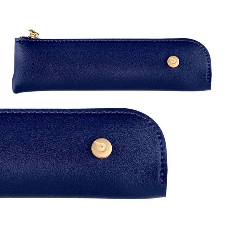 PLUMA Y ESTUCHE BELIUS SOIREE COLOR ART DECO AZUL MARINO Y DORADO TINTA AZUL CAJA DE DISEÑO