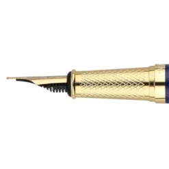 PLUMA Y ESTUCHE BELIUS SOIREE COLOR ART DECO AZUL MARINO Y DORADO TINTA AZUL CAJA DE DISEÑO