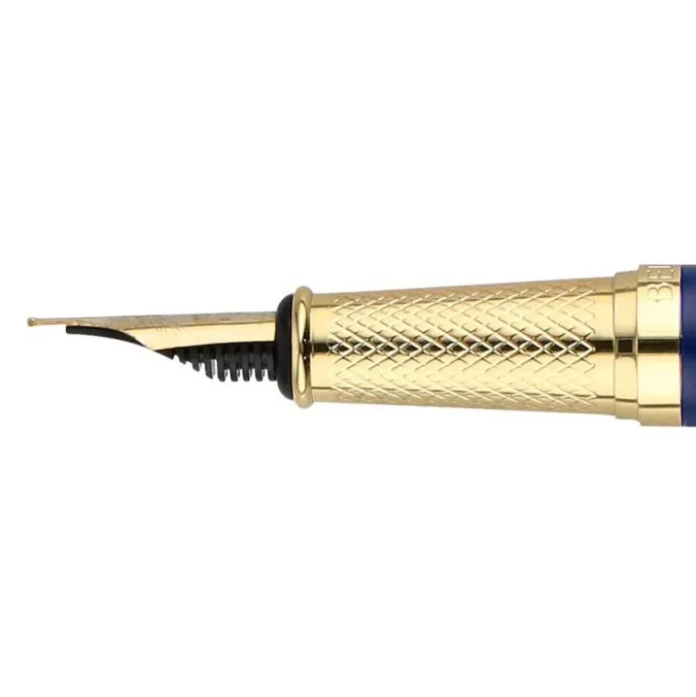 PLUMA Y ESTUCHE BELIUS SOIREE COLOR ART DECO AZUL MARINO Y DORADO TINTA AZUL CAJA DE DISEÑO