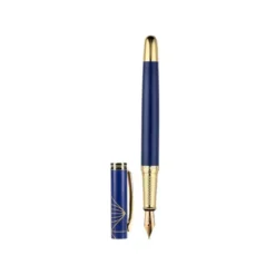 PLUMA Y ESTUCHE BELIUS SOIREE COLOR ART DECO AZUL MARINO Y DORADO TINTA AZUL CAJA DE DISEÑO