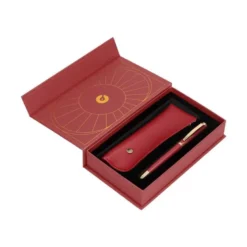 PLUMA Y ESTUCHE BELIUS SOIREE COLOR ART DECO GRANATE Y DORADO TINTA AZUL CAJA DE DISEÑO