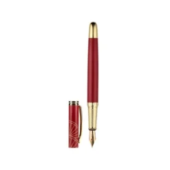 PLUMA Y ESTUCHE BELIUS SOIREE COLOR ART DECO GRANATE Y DORADO TINTA AZUL CAJA DE DISEÑO