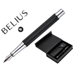 PLUMA Y ESTUCHE BELIUS TURBO ALUMINIO TEXTURA PUNTEADA COLOR NEGRO Y PLATEADO TINTA AZUL CAJA DE DISEÑO