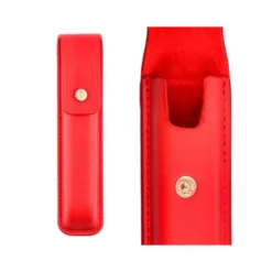 PLUMA Y ESTUCHE CUERO BELIUS PASSION DOR ALUMINIO TEXTURA CEPILLADA COLOR ROJO Y DORADO TINTA AZUL CAJA DE DISEÑO