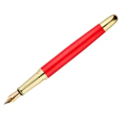 PLUMA Y ESTUCHE CUERO BELIUS PASSION DOR ALUMINIO TEXTURA CEPILLADA COLOR ROJO Y DORADO TINTA AZUL CAJA DE DISEÑO