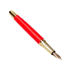 PLUMA Y ESTUCHE CUERO BELIUS PASSION DOR ALUMINIO TEXTURA CEPILLADA COLOR ROJO Y DORADO TINTA AZUL CAJA DE DISEÑO