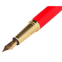 PLUMA Y ESTUCHE CUERO BELIUS PASSION DOR ALUMINIO TEXTURA CEPILLADA COLOR ROJO Y DORADO TINTA AZUL CAJA DE DISEÑO