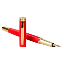 PLUMA Y ESTUCHE CUERO BELIUS PASSION DOR ALUMINIO TEXTURA CEPILLADA COLOR ROJO Y DORADO TINTA AZUL CAJA DE DISEÑO