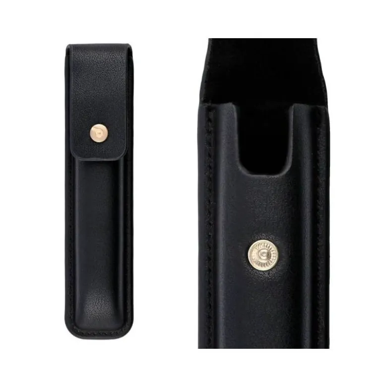 PLUMA Y ESTUCHE CUERO BELIUS PASSION DOR ALUMINIO TEXTURA CEPILLADA COLOR NEGRO Y DORADO TINTA AZUL CAJA DISEÑO