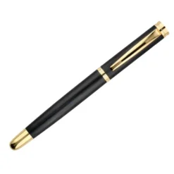 PLUMA Y ESTUCHE CUERO BELIUS PASSION DOR ALUMINIO TEXTURA CEPILLADA COLOR NEGRO Y DORADO TINTA AZUL CAJA DISEÑO