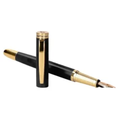 PLUMA Y ESTUCHE CUERO BELIUS PASSION DOR ALUMINIO TEXTURA CEPILLADA COLOR NEGRO Y DORADO TINTA AZUL CAJA DISEÑO