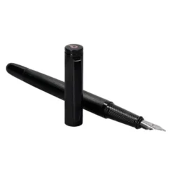 PLUMA Y FRASCO DE TINTA BELIUS ORIGEN 1995 ALUMINIO TEXTURA CEPILLADA COLOR NEGRO TINTA NEGRA CAJA DISEÑO
