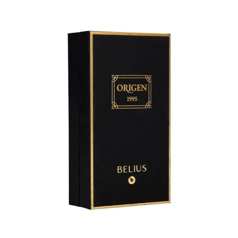 PLUMA Y FRASCO DE TINTA BELIUS ORIGEN 1995 ALUMINIO TEXTURA CEPILLADA COLOR NEGRO TINTA NEGRA CAJA DISEÑO