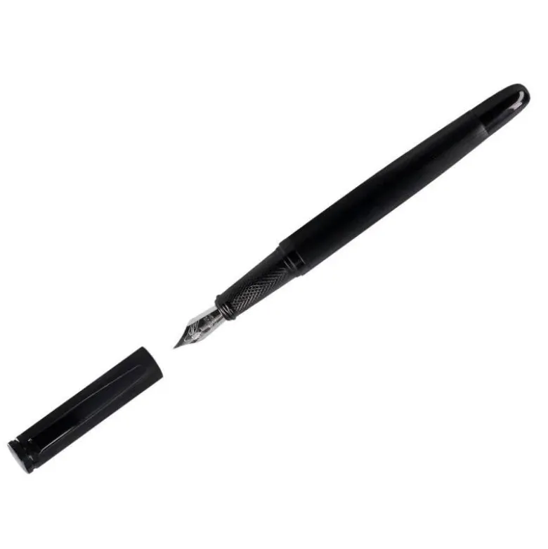 PLUMA Y FRASCO DE TINTA BELIUS ORIGEN 1995 ALUMINIO TEXTURA CEPILLADA COLOR NEGRO TINTA NEGRA CAJA DISEÑO