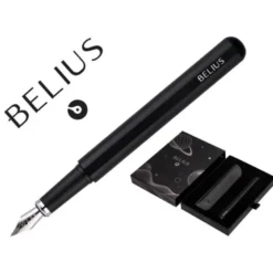 PLUMA Y FUNDA DE SIMILPIEL BELIUS SPACE B COLOR MINIMALISTA NEGRO TINTA AZUL CAJA DE DISEÑO