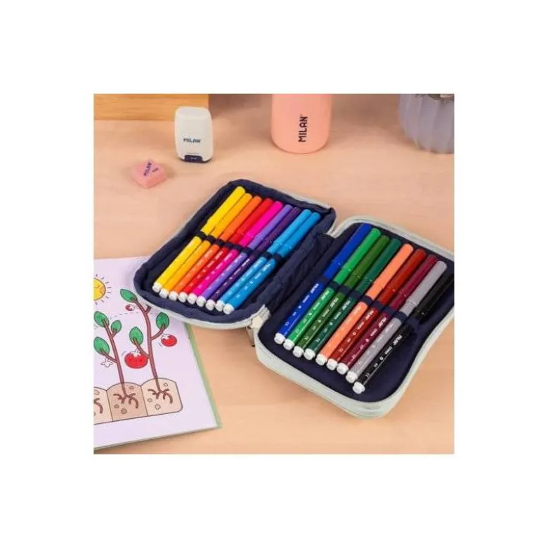 PLUMIER ESCOLAR MILAN 430 SINCE 1918 DOBLE CON ACCESORIOS COLOR VERDE 195X50X130 MM
