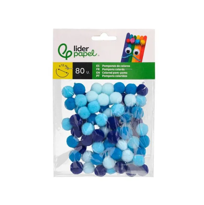 POMPONES DE COLORES LIDERPAPEL 1,5 CM TONALIDADES AZULES BOLSA CON 80 UNIDADES