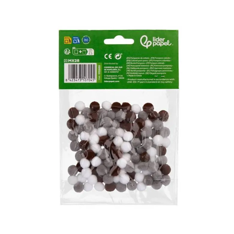 POMPONES DE COLORES LIDERPAPEL 1 CM TONALIDADES NEUTRAS BOLSA CON 120 UNIDADES