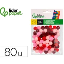 POMPONES DE COLORES LIDERPAPEL 1,5 CM TONALIDADES ROJAS BOLSA CON 80 UNIDADES