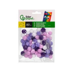 POMPONES DE COLORES LIDERPAPEL 1,5 CM TONALIDADES VIOLETA BOLSA CON 80 UNIDADES
