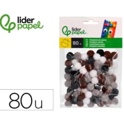 POMPONES DE COLORES LIDERPAPEL 1,5 CM TONALIDADES NEUTRAS BOLSA CON 80 UNIDADES