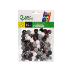 POMPONES DE COLORES LIDERPAPEL 1,5 CM TONALIDADES NEUTRAS BOLSA CON 80 UNIDADES