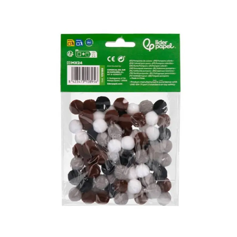 POMPONES DE COLORES LIDERPAPEL 1,5 CM TONALIDADES NEUTRAS BOLSA CON 80 UNIDADES