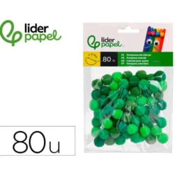 POMPONES DE COLORES LIDERPAPEL 1,5 CM TONALIDADES VERDES BOLSA CON 80 UNIDADES