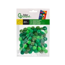 POMPONES DE COLORES LIDERPAPEL 1,5 CM TONALIDADES VERDES BOLSA CON 80 UNIDADES