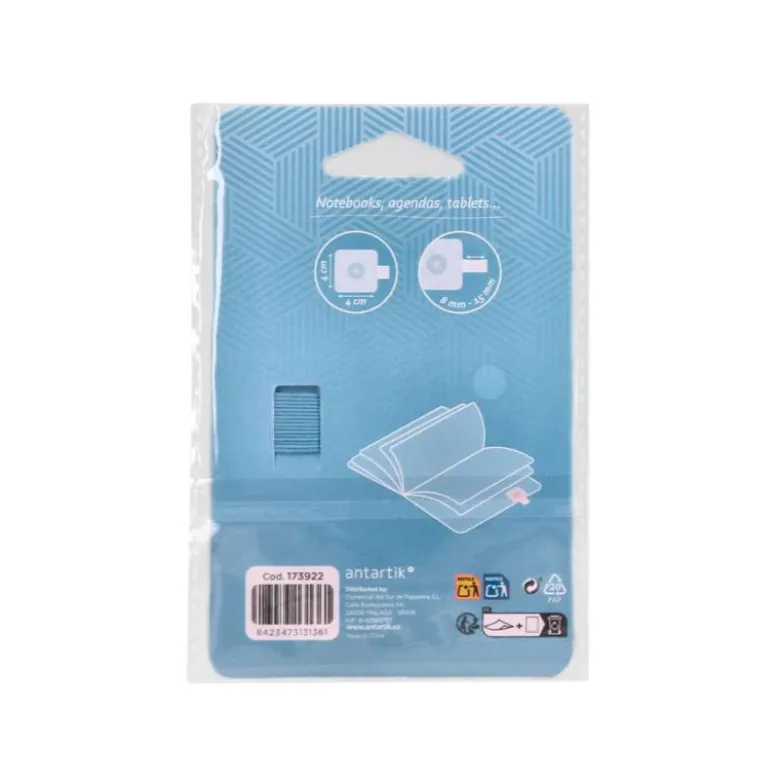 PORTABOLIGRAFO AUTOADHESIVO ANTARTIK PARA CUADERNO NOTE CON ELASTICO HASTA 15 MM GROSOR 80 MM AZUL CLARO 40X40