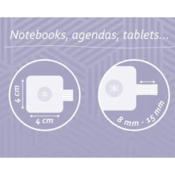 PORTABOLIGRAFO AUTOADHESIVO ANTARTIK PARA CUADERNO NOTE CON ELASTICO HASTA 15 MM GROSOR 80 MM MORADO Y AMARILLO