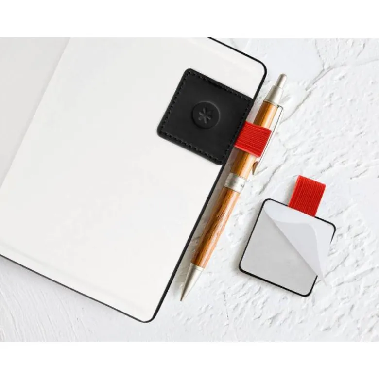 PORTABOLIGRAFO AUTOADHESIVO ANTARTIK PARA CUADERNO NOTE CON ELASTICO HASTA 15 MM GROSOR 80 MM NEGRO Y ROJO