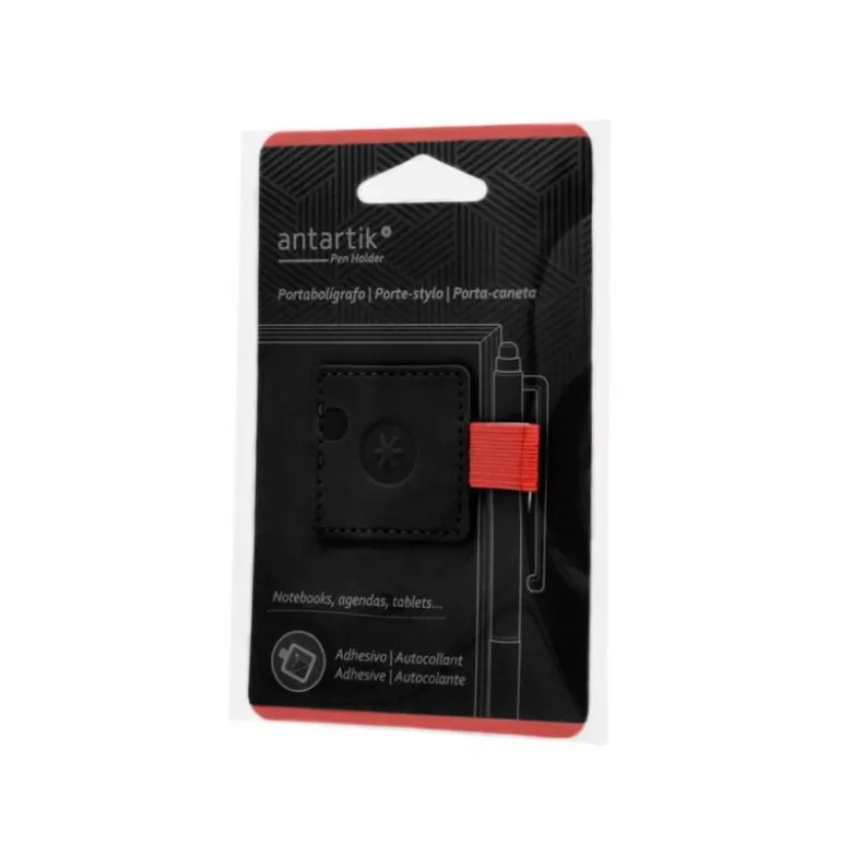 PORTABOLIGRAFO AUTOADHESIVO ANTARTIK PARA CUADERNO NOTE CON ELASTICO HASTA 15 MM GROSOR 80 MM NEGRO Y ROJO