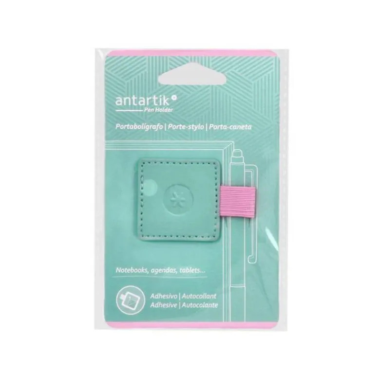 PORTABOLIGRAFO AUTOADHESIVO ANTARTIK PARA CUADERNO NOTE CON ELASTICO HASTA 15 MM GROSOR 80 MM TURQUESA Y ROSA