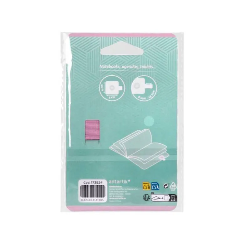 PORTABOLIGRAFO AUTOADHESIVO ANTARTIK PARA CUADERNO NOTE CON ELASTICO HASTA 15 MM GROSOR 80 MM TURQUESA Y ROSA