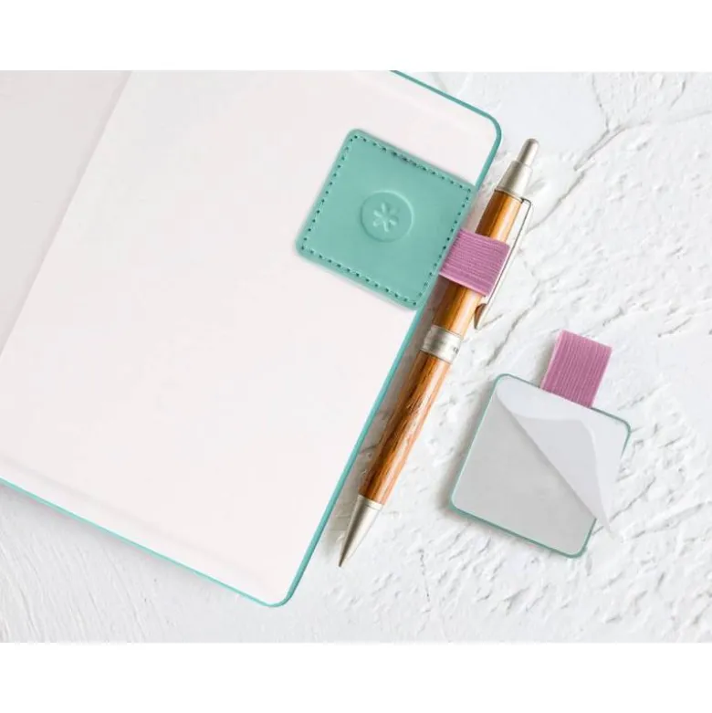 PORTABOLIGRAFO AUTOADHESIVO ANTARTIK PARA CUADERNO NOTE CON ELASTICO HASTA 15 MM GROSOR 80 MM TURQUESA Y ROSA