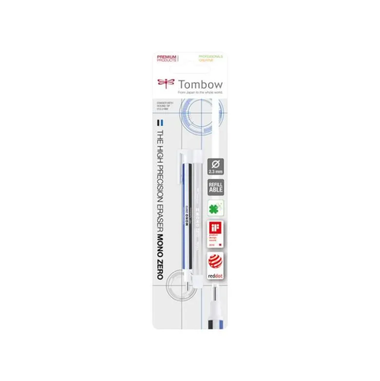 PORTAGOMAS TOMBOW MONO ZERO CON CLIP GOMA REDONDA 2,3MM DIAMETRO + 2 RECAMBIOS